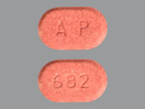 Pill AP 682 Red Capsule/Oblong is Prolate