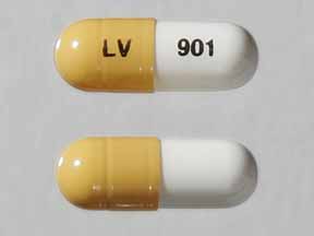 Pill LV 901 Yellow & White Capsule/Oblong is Oxycodone Hydrochloride