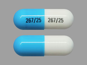 Pill 267 25 267 25 Blue & White Capsule/Oblong is Atomoxetine Hydrochloride