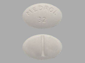 Pill MEDROL 32 White Oval is Methylprednisolone