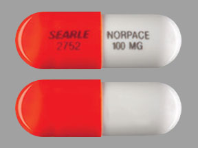 Pill SEARLE 2752 NORPACE 100 MG Orange Capsule/Oblong is Norpace