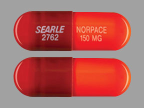 Pill SEARLE 2762 NORPACE 150 MG Orange Capsule/Oblong is Norpace