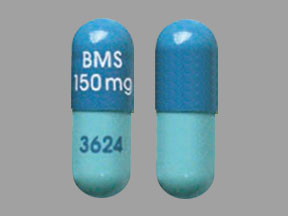 Pill BMS 150 mg 3624 Blue Capsule-shape is Atazanavir Sulfate