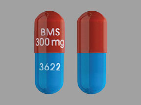 Pill BMS 300 mg 3622 Red Capsule/Oblong is Reyataz