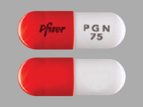 Pill Pfizer PGN 75 Orange & White Capsule/Oblong is Lyrica