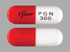 Pill Pfizer PGN 300 Orange & White Capsule-shape is Lyrica
