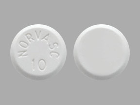 Pill NORVASC 10 White Round is Amlodipine Besylate