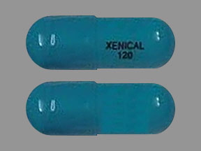 Pill XENICAL 120 Blue Capsule/Oblong is Xenical