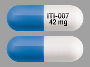 Pill ITI-007 42 mg Blue & White Capsule/Oblong is Caplyta