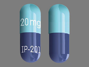 Pill IP 201 20 mg Blue Capsule/Oblong is Tivorbex