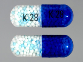 Pill K 28 K 28 Blue Capsule/Oblong is Phentermine Hydrochloride