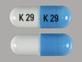 Pill K 29 K 29 Blue & White Capsule/Oblong is Phentermine Hydrochloride