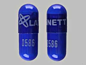 Pill Logo LANNETT 0586 Blue Capsule/Oblong is Dicyclomine Hydrochloride