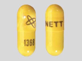 Pill Logo LANNETT 1368 Yellow Capsule/Oblong is Danazol