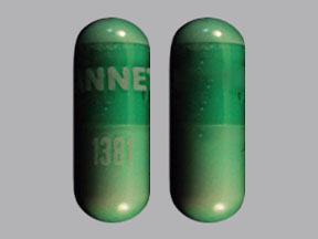 Pill LANNETT 1381 Green Capsule/Oblong is Clindamycin Hydrochloride