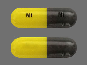 Pill N1 Gray & Yellow Capsule/Oblong is Phentermine Hydrochloride