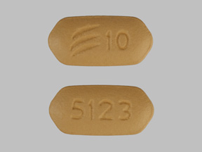 Pill 5123 Logo 10 Tan Six-sided is Prasugrel hydrochloride
