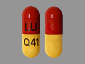 Pill LU Q41 Brown & Yellow Capsule/Oblong is Fenofibric Acid Delayed-Release