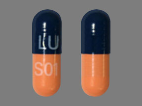 Pill LU S01 Blue & Brown Capsule/Oblong is Vancomycin Hydrochloride