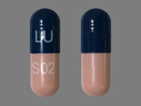 Pill LU S02 Blue Capsule/Oblong is Vancomycin Hydrochloride