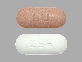 Pill LU C56 Red & White Capsule/Oblong is Amlodipine Besylate and Telmisartan