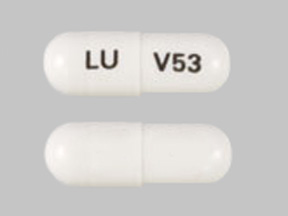 Pill LU V53 White Capsule/Oblong is Ziprasidone Hydrochloride