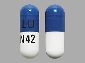 Pill LU N42 Blue & White Capsule/Oblong is Celecoxib