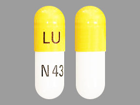 Pill LU N43 White & Yellow Capsule-shape is Celecoxib