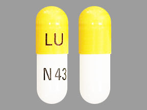 Pill LU N43 White & Yellow Capsule/Oblong is Celecoxib