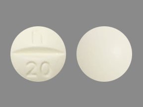 Pill n 20 White Round is Oxycodone Hydrochloride