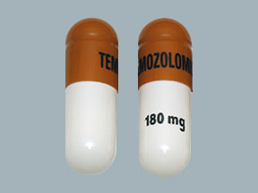 Pill TEMOZOLOMIDE 180 mg Brown & White Capsule/Oblong is Temozolomide