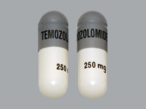 Pill TEMOZOLOMIDE 250 mg Gray & White Capsule-shape is Temozolomide
