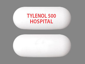 Pill TYLENOL 500 HOSPITAL White Capsule/Oblong is Tylenol Extra Strength