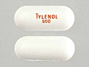 Pill TYLENOL 500 White Capsule/Oblong is Tylenol Extra Strength