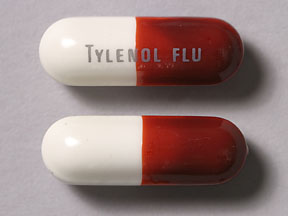 Pill TYLENOL FLU Red Oval is Tylenol Flu Maximum Strength