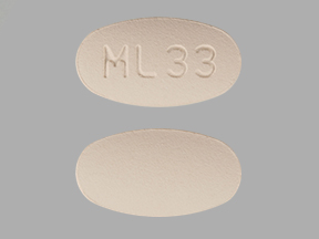 Pill ML 33 Peach Oval is Hydrochlorothiazide and Irbesartan