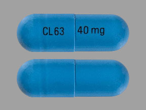 Pill CL63 40  mg Blue Capsule/Oblong is Ziprasidone Hydrochloride