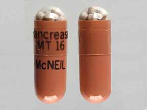 Pill McNEIL Pancrease MT 16 Pink Capsule/Oblong is Pancrease MT 16