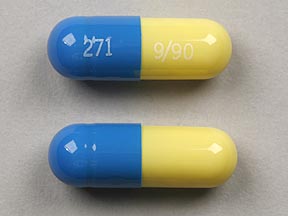 Pill 271 / 9/90 Blue & Yellow Capsule/Oblong is Brovex SR