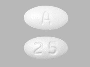 Pill A 25 White Oval is Losartan Potassium