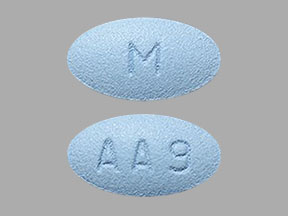 Pill M AA9 Blue Elliptical/Oval is Amlodipine Besylate and Atorvastatin Calcium