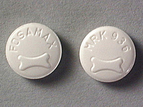 Pill FOSAMAX Bone Logo MRK 936 Bone Logo White Round is Fosamax