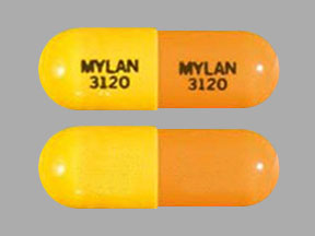 Pill MYLAN 3120 MYLAN 3120 Orange & Yellow Capsule/Oblong is Temazepam