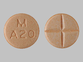 Pill M A20 Peach Round is Amphetamine and Dextroamphetamine