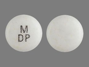 Pill M DP White Round is Doxylamine Succinate and Pyridoxine Hydrochloride Delayed-Release