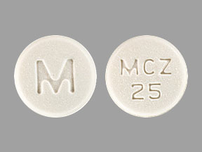 Pill M MCZ 25 White Round is Meclizine Hydrochloride