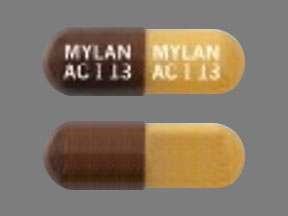 Pill MYLAN AC I 13 MYLAN AC I 13 Brown & Yellow Capsule/Oblong is Acitretin