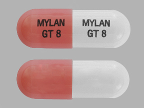 Pill MYLAN GT 8 MYLAN GT 8 Pink & White Capsule-shape is Galantamine Hydrobromide Extended Release