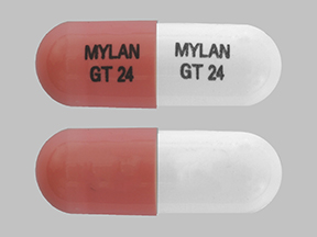 Pill MYLAN GT 24 MYLAN GT 24 Pink & White Capsule-shape is Galantamine Hydrobromide Extended Release