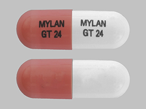 Pill MYLAN GT 24 MYLAN GT 24 Pink & White Capsule/Oblong is Galantamine Hydrobromide Extended Release